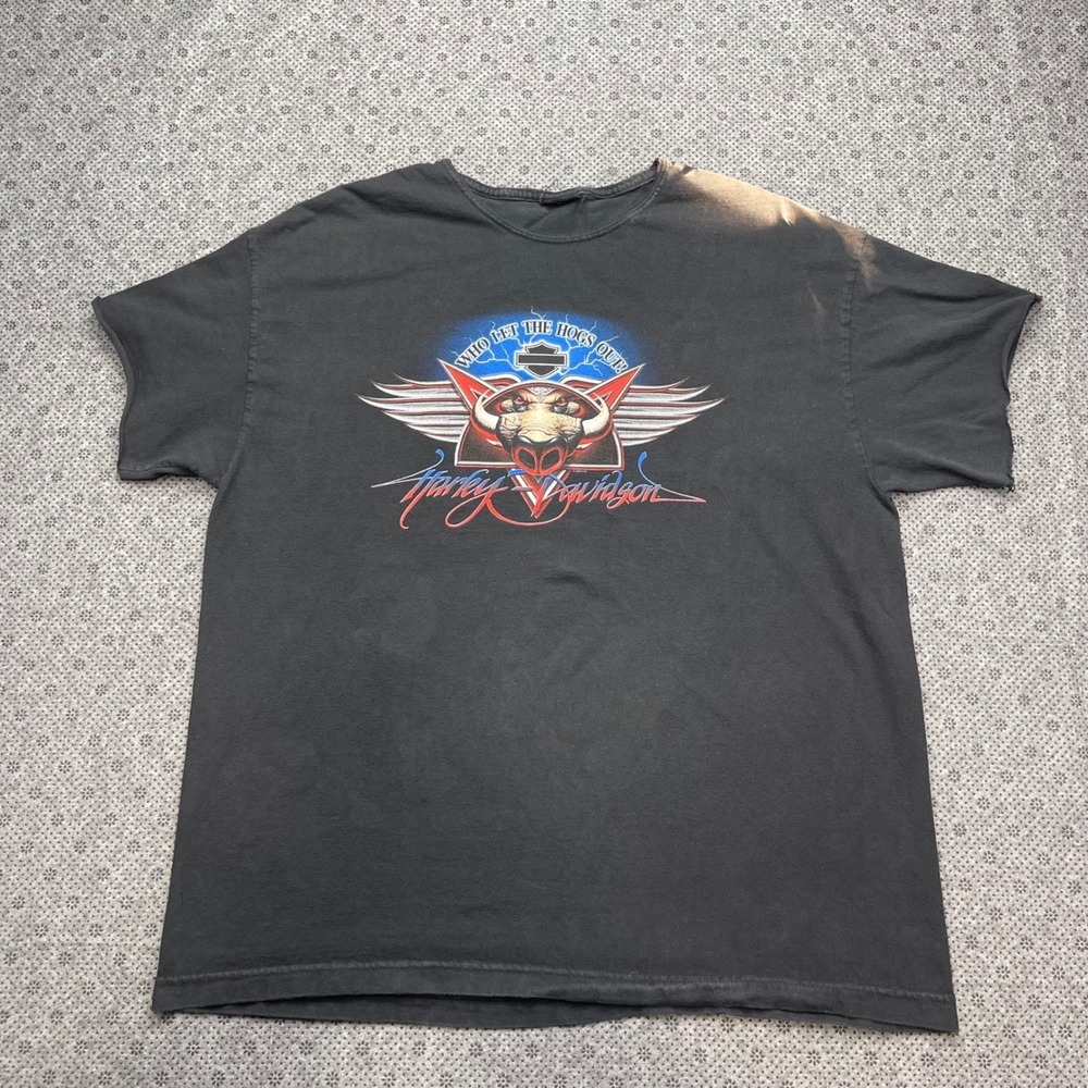 Vintage 2004 Harley Davidson Who Let The Hogs Out T-Shirt Faded Distressed XL